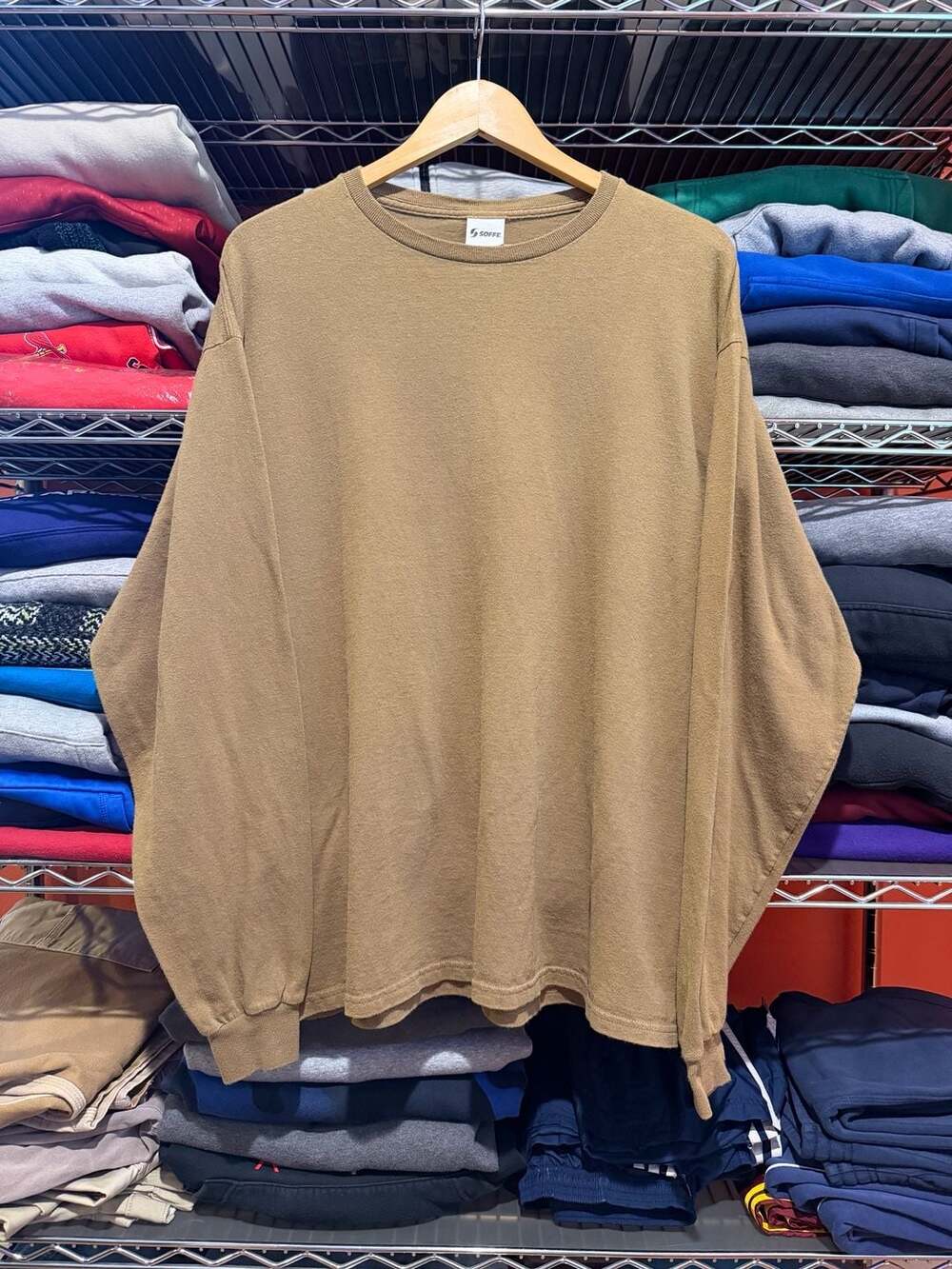 Soffe Men's Long Sleeve Crew Neck T-Shirt Tan